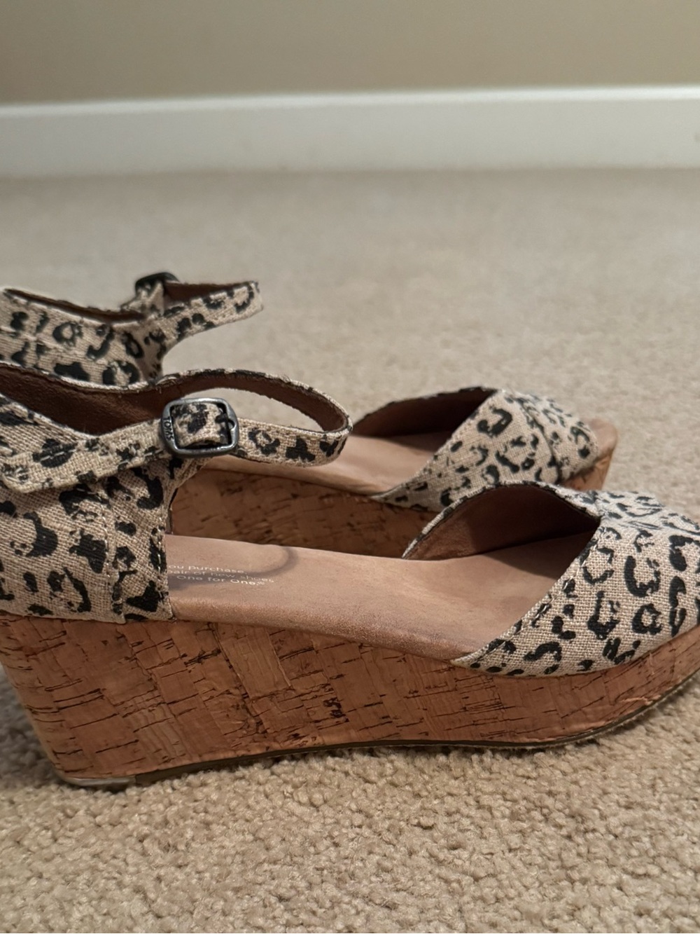 Toms Leopard Print Cork Wedge Sandals - Women